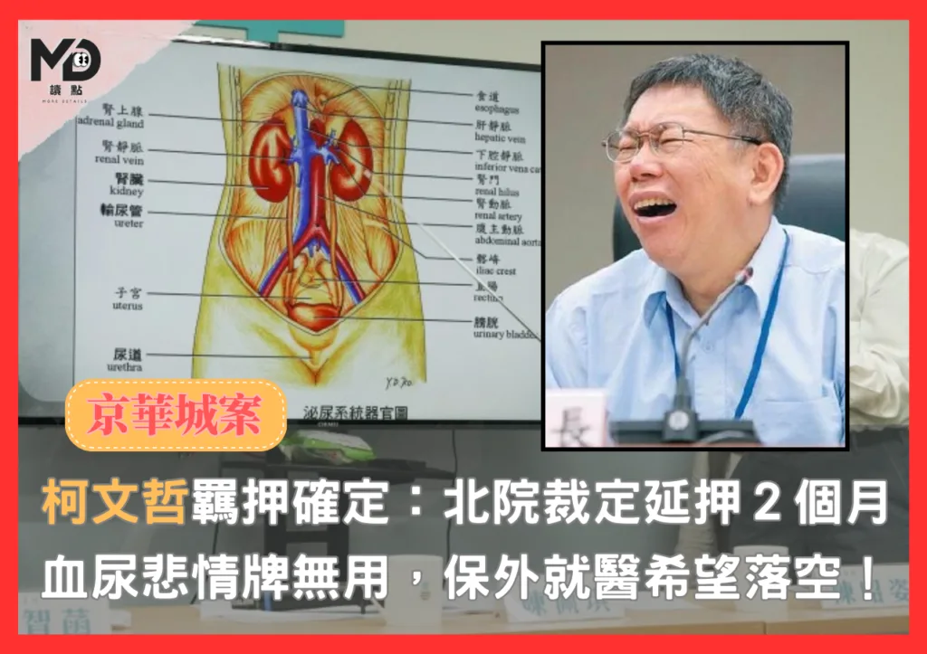 【京華城案】柯文哲羈押確定!北院裁定延押2個月,血尿悲情牌無用,保外就醫希望落空