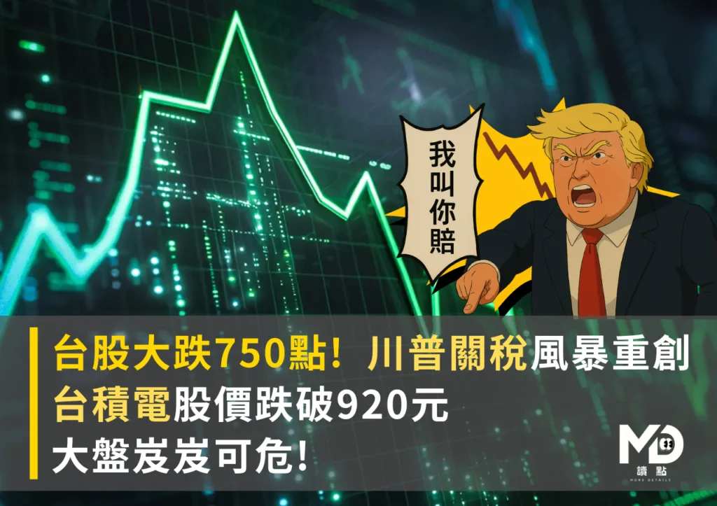 台股大跌,川普關稅風暴重創,台積電股價跌破920元,大盤岌岌可危