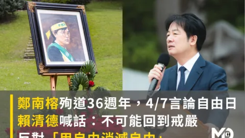 鄭南榕殉道36週年，4/7言論自由日，賴清德致詞重點整理：反共、反戒嚴