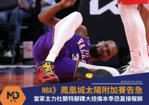 NBA》太陽附加賽告急，當家主力杜蘭特腳踝大扭傷本季恐直接報銷