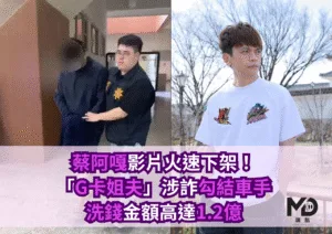 蔡阿嘎影片火速下架！「G卡姐夫」涉詐勾結車手洗錢，金額高達1.2億