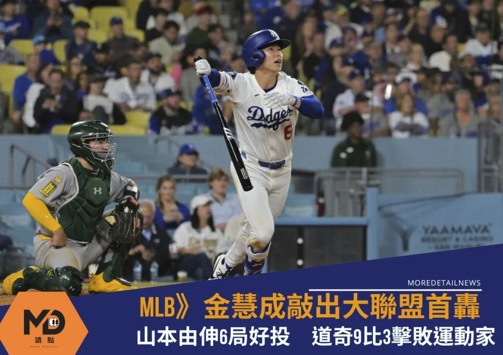 MLB》金慧成敲出大聯盟首轟!山本由伸6局好投 道奇9比3擊敗運動家復仇成功