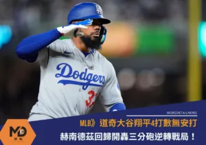 MLB》道奇大谷翔平4打數無安打 赫南德茲回歸開轟三分砲逆轉戰局！