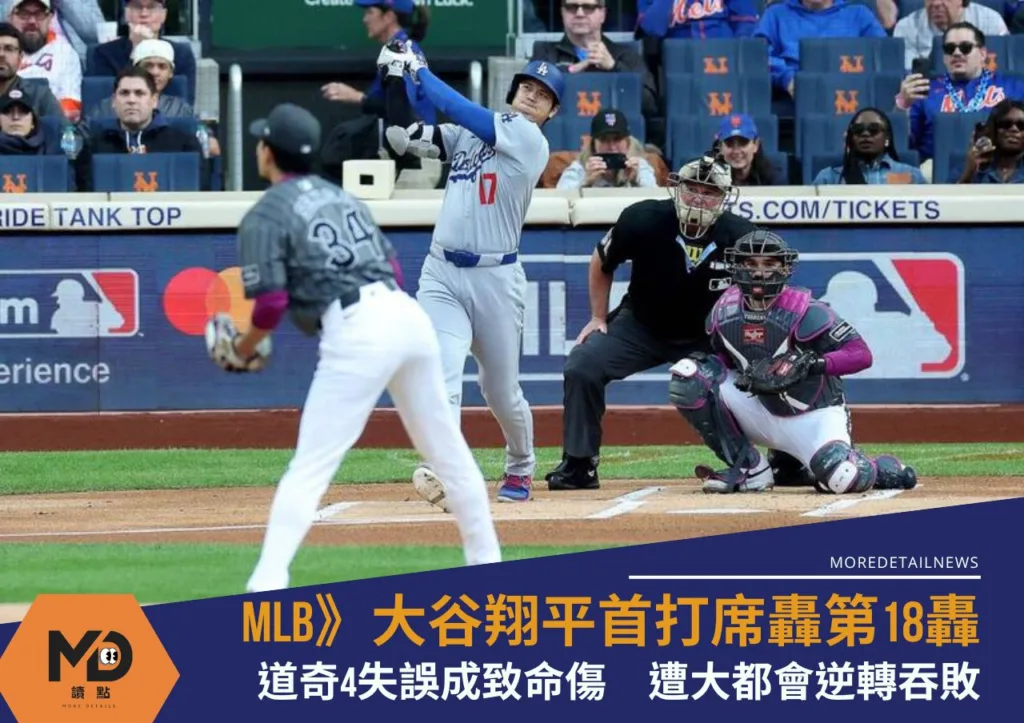 MLB》大谷翔平首打席轟第18轟平全壘打王!道奇4失誤成致命傷 遭大都會逆轉吞敗