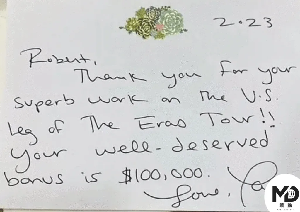 泰勒絲親筆寫下感謝信