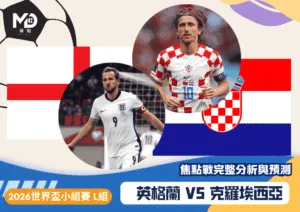 英格蘭VS克羅埃西亞｜2026世界盃L組焦點戰完整分析與預測