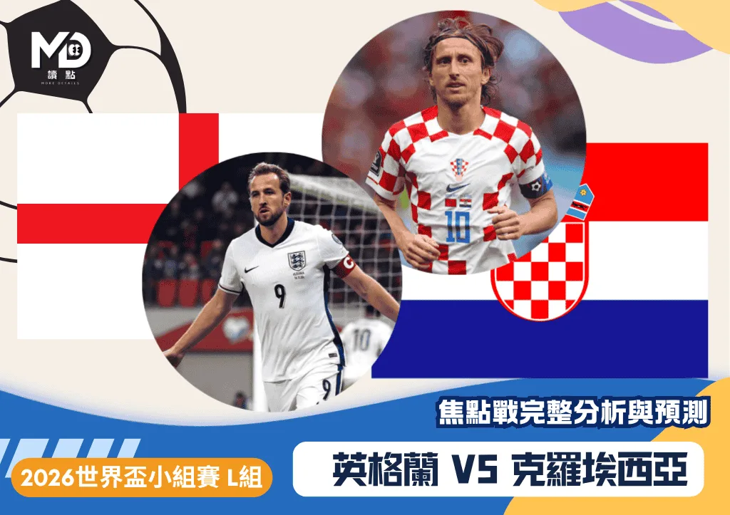 英格蘭VS克羅埃西亞｜2026世界盃L組焦點戰完整分析與預測