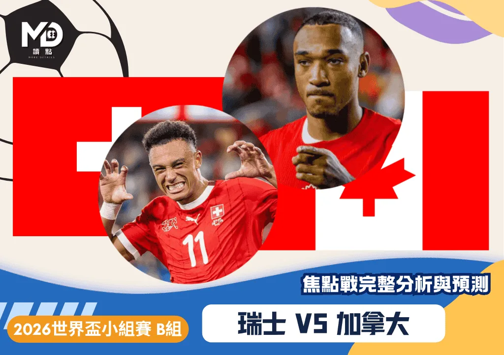 瑞士vs加拿大｜2026世界盃B組焦點戰完整分析與預測