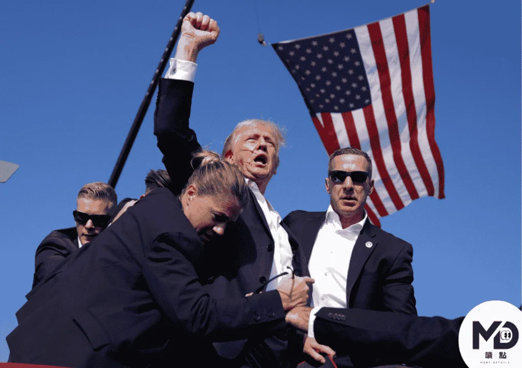 2024年川普在賓州造勢時遭20歲槍手從屋頂開槍擊傷右耳