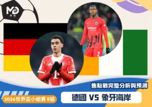 德國VS象牙海岸｜2026世界盃E組對戰焦點前瞻