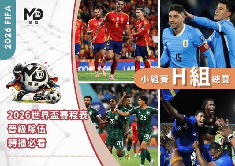 小組賽H組總覽|2026世界盃賽程表、晉級隊伍、轉播必看