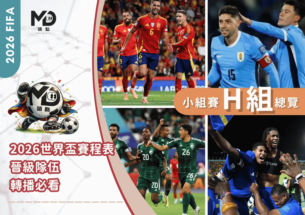 小組賽H組總覽|2026世界盃賽程表、晉級隊伍、轉播必看