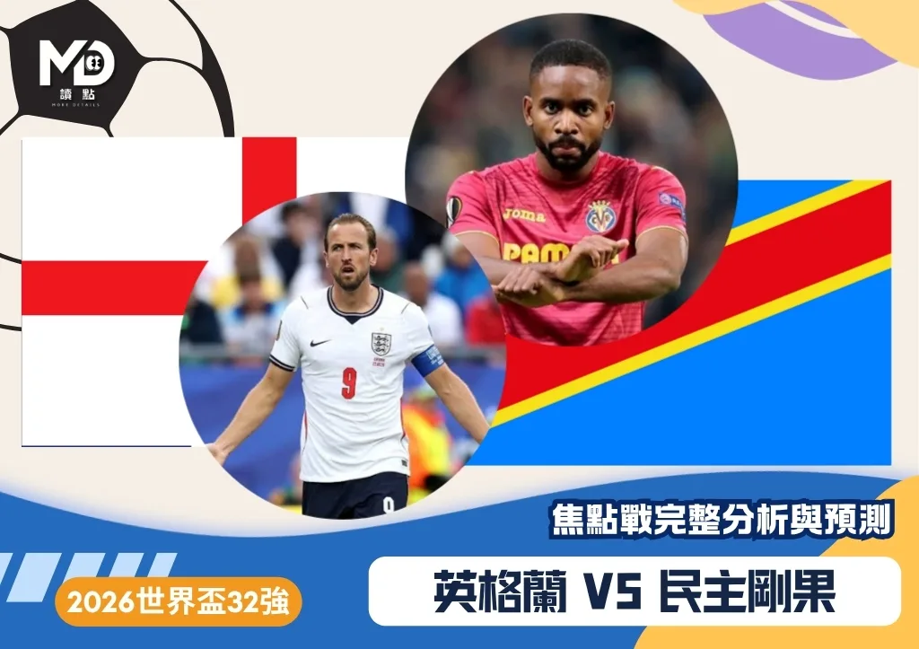 英格蘭vs民主剛果|2026世界盃32強對戰焦點預測