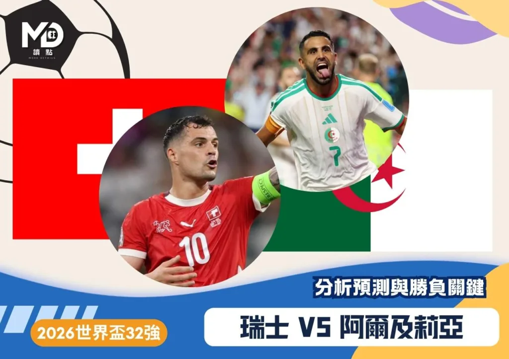 瑞士VS阿爾及利亞|2026世界盃32強分析預測與勝負關鍵